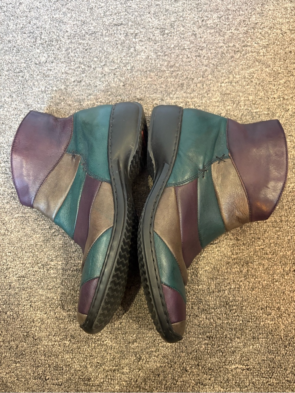 Rieker Multicolor Leather Ankle Boots in Teal, Purple, Grey